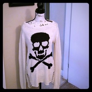 Hot Topic Skull Distressed Knit Sweater